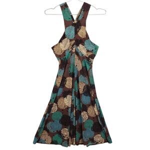 Nine West Dress Womens 4 Brown Multi Floral Boho Sleeveless Keyhole Back Midi